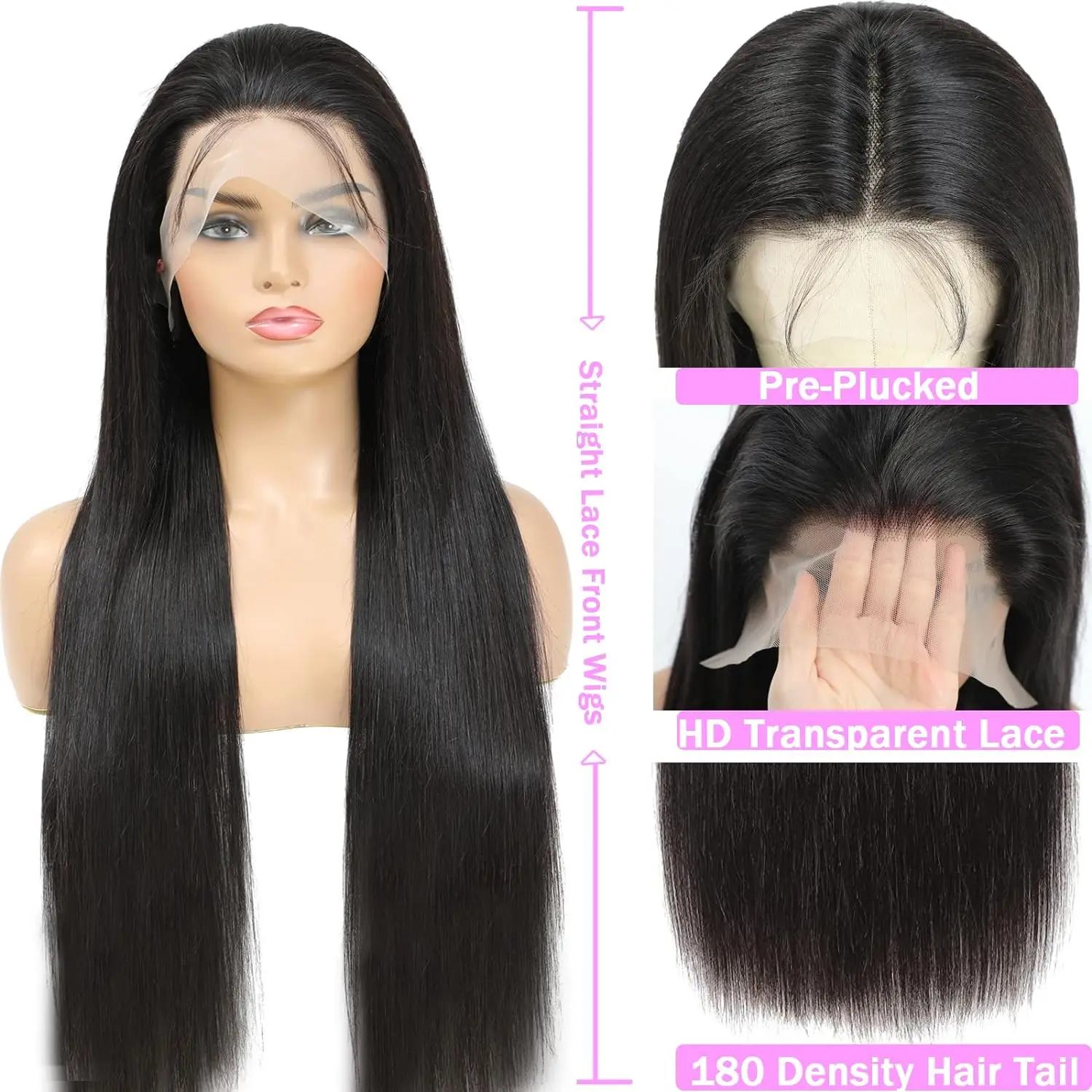 28 34 250%1b straight hd lace frontal human hair wigs 13x4 HD Lace Frontal Human Hair Wigs For Women 100% human hair pre-cut wig