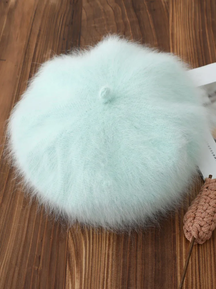 Women Thick Mink Fur Artist Beret Elegant Fluffy Fur Surface Windproof Warm Stylish Street Autumn Winter Headwear