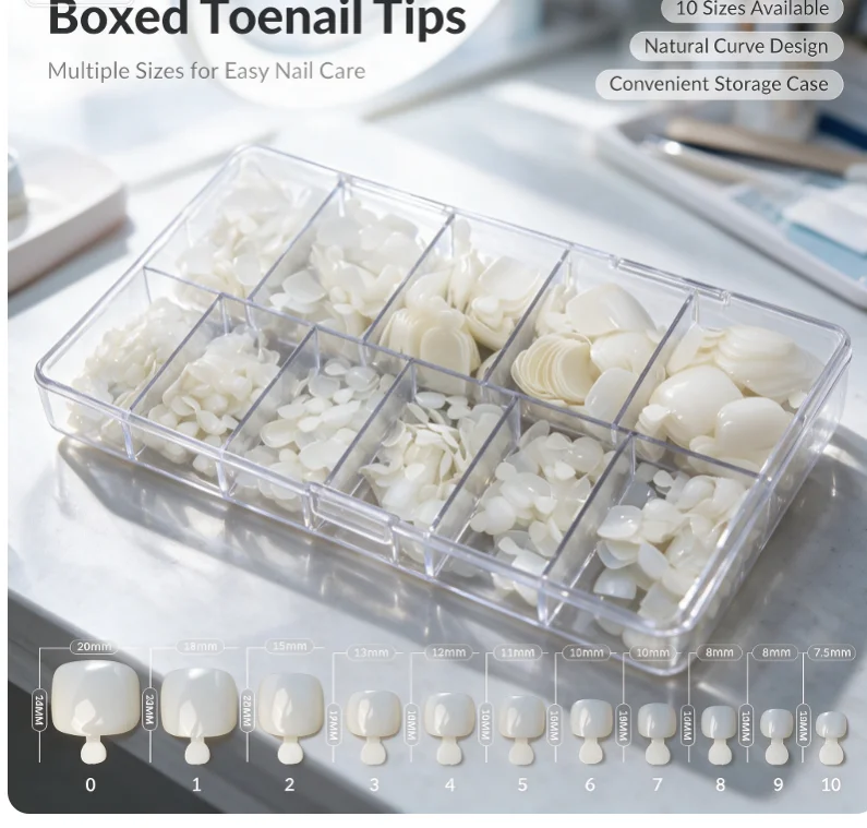 New Full Coverage Plastic Feet False Nail Tips, 500 Pieces Of Artificial False Nail Tips In 11 Sizes Transparent Natural