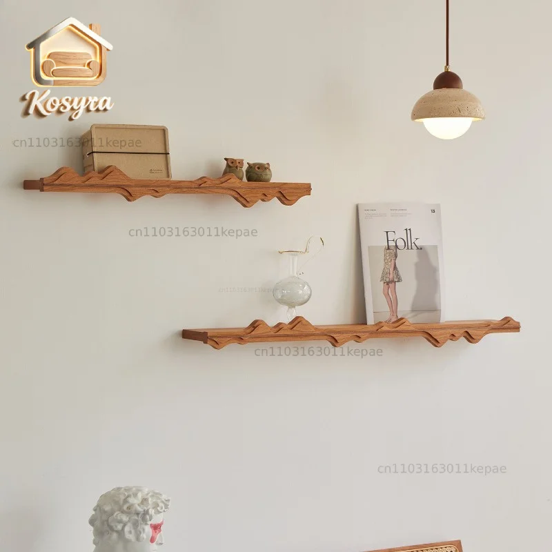 Cherry Wood Wall-mounted Magazine Rack Home Display Organizer Straight Line Partition Newspaper Holder Decorative Storage Shelf