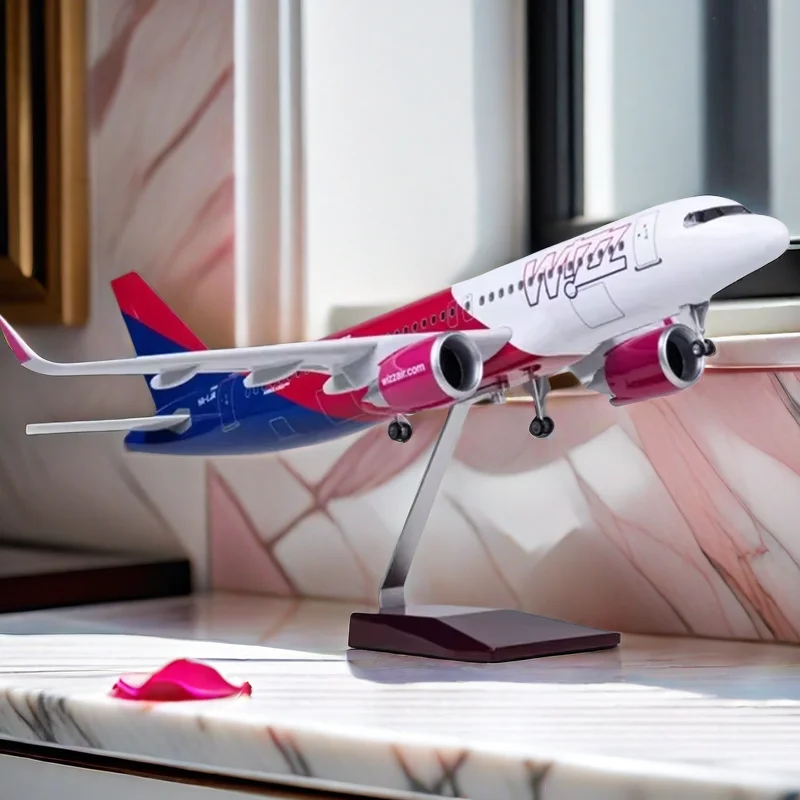 

47CM 1/80 Pesawat A320NEO A320 NEO Wizz Air Airlines Model Mainan Ringan & Roda Gigi Pendaratan Diecast Resin Model Pesawat