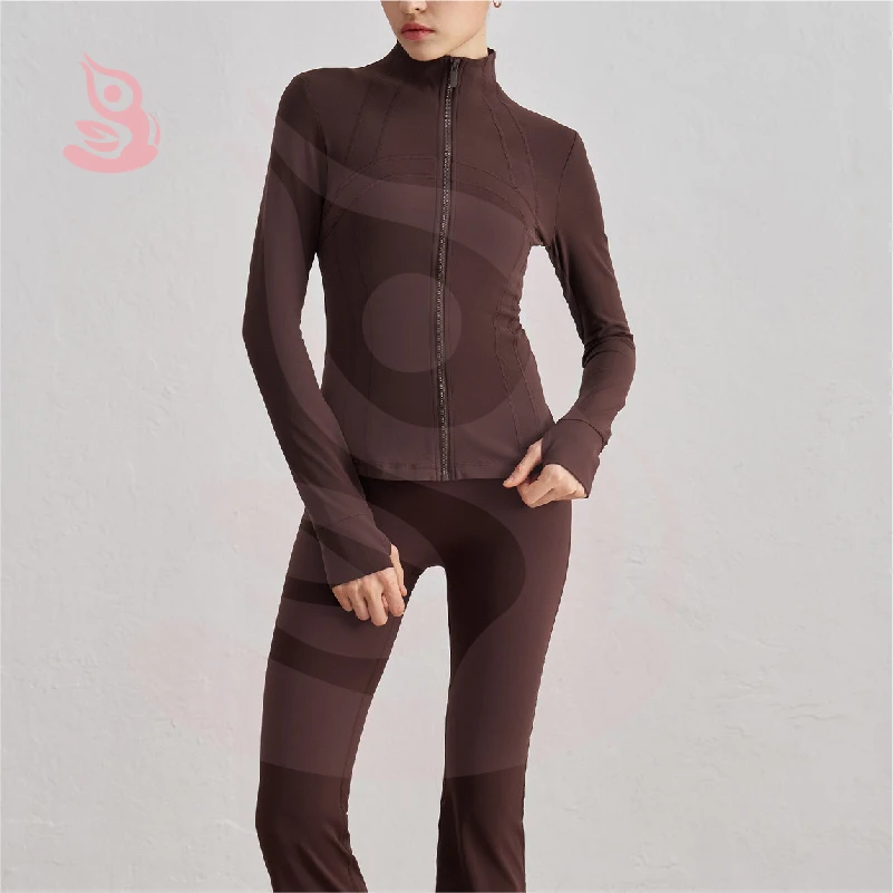 

Winter Sports Jacket with Patchwork Slimming Yoga Top Nude with Finger Cots Thickened Fitness Suit Fashionable Women's Clothing