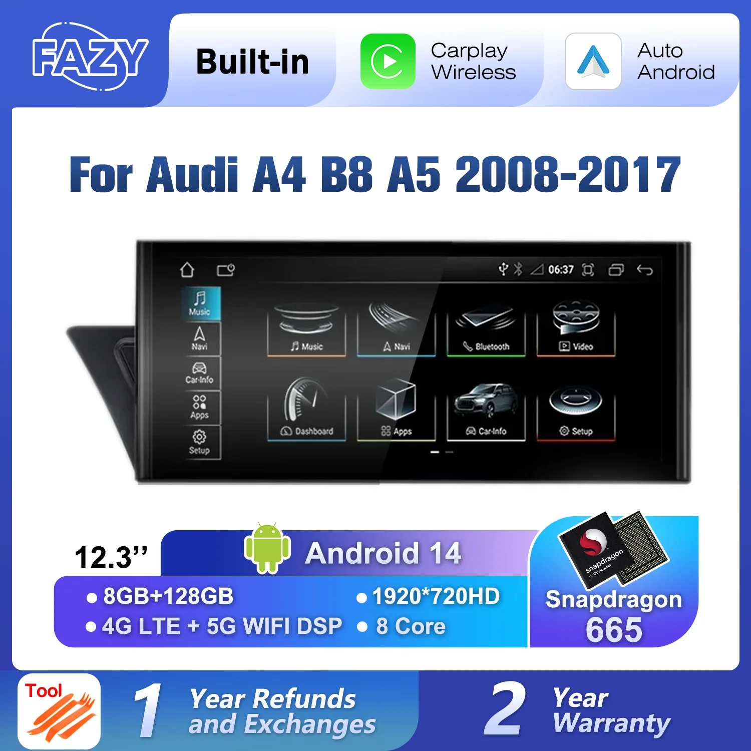 Android 14 Multimedia Player For Audi A4 B8 A5 2008-2017 MMI 2G 3G Auto Radio CarPlay GPS Navigation Stereo DSP 4G WiFi Netlifx 