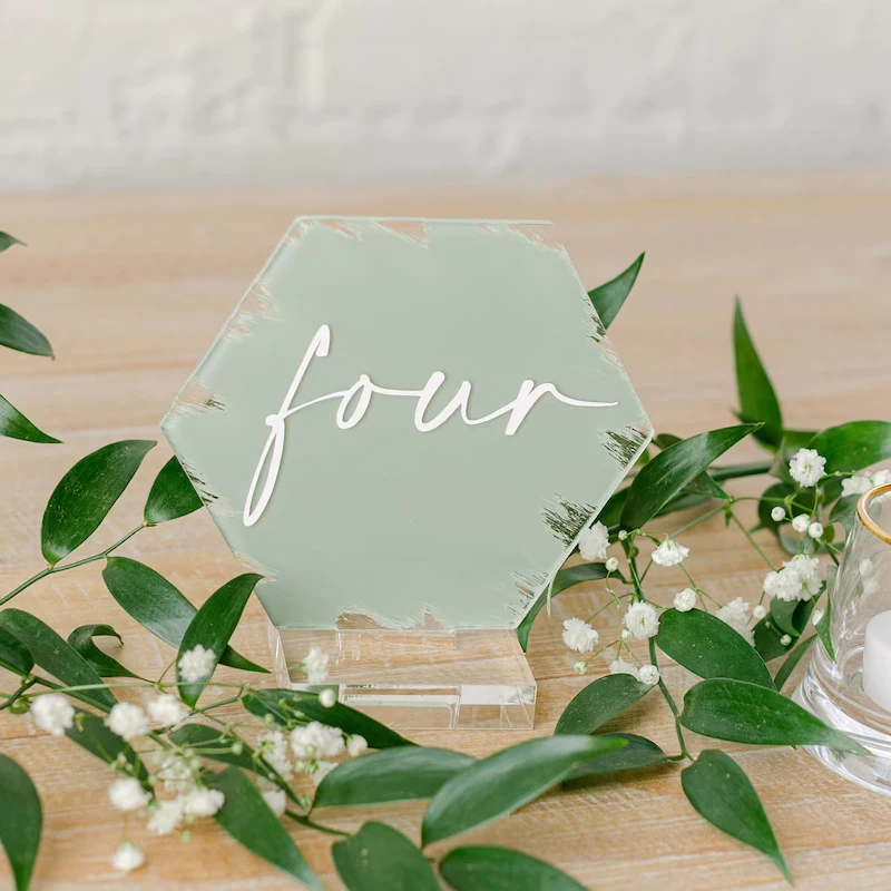 

Painted Acrylic Hexagon Table Numbers,Personalized Wedding Table Numbers,Custom Wedding Table Numbers,Modern Painted Table Decor