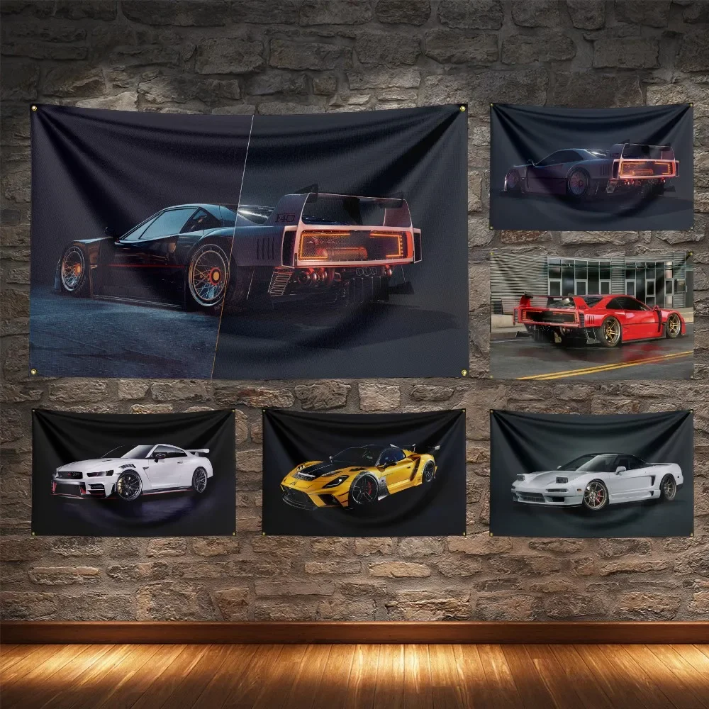 Modified Super Racing Car Flag Polyester Digital Printing Cars Banner For Decoration