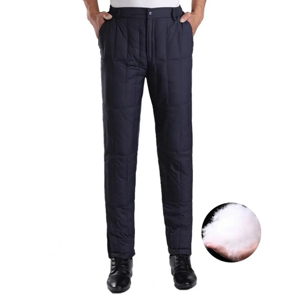 

Winter Men Padded Pants Thick High Waist Windproof Down Trousers Waterproof Mid-aged Men Father Formal Business Outdoor Trousers