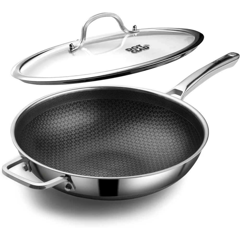 

Hybrid 12 inch Wok with Lid, PFOA Free Cookware,non stick Stainless Steel Woks & Stir-fry pans Nonstick, Dishwasher and Oven