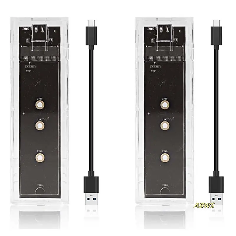 2X M.2 NGFF SATA بروتوكول مزدوج SSD حافظة شفافة USB نوع C 10Gbps PCI-E M2 SSD صندوق قرص صلب خارجي