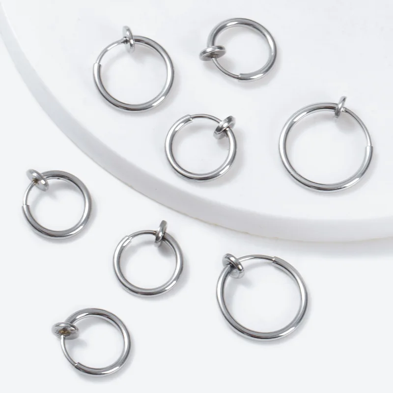 2 Stücke Kleine Hoop Frühling Ohrclips Ohrringe Für Frauen Männer Edelstahl Schmerzlos Kein Piercing Stealth Gefälschte Ohrschmuck 8-16mm – Detail 5