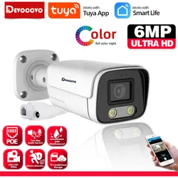 5MP Tuya POE IP Bullet Camera Outdoor Waterproof Color Night Vision 6MP Smart Life CCTV Security Surveillance Camera 2 Way Audio