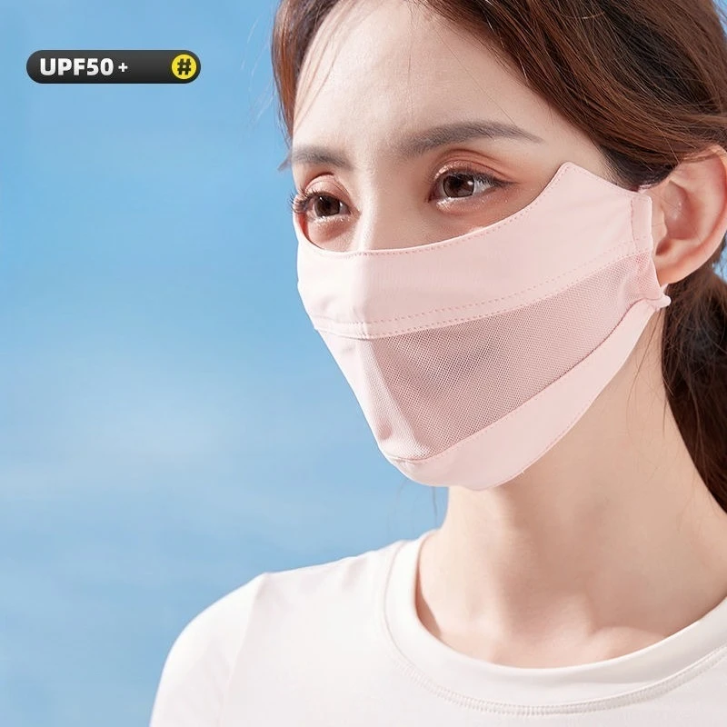 Ice Silk Mesh Sun Mask Women Breathable UV Protection Eye Cover Cooling Summer Ultra Thin Soft Non Slip Washable Face Shield