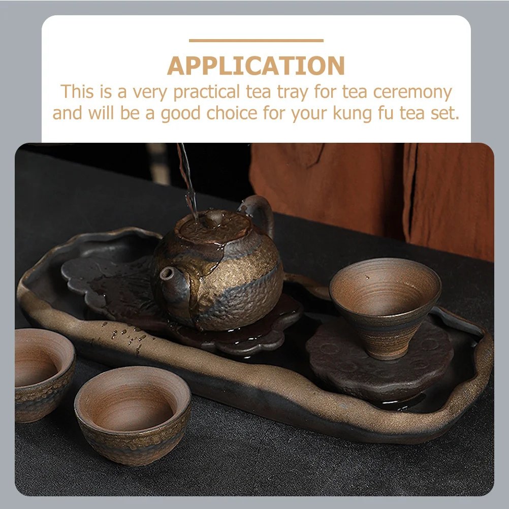 

1Pcs Smooth Ceramic Japanese Tea Tray Lotus Pattern Tea Ceremony Tray Professional Water Drainage Function Kung Fu Teaware