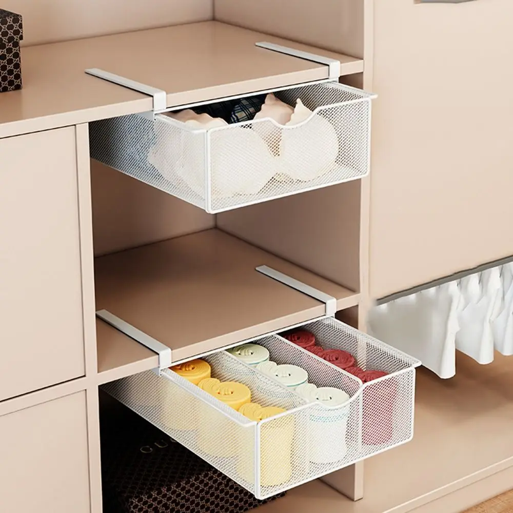 Pull-out Partition Cabinet Mesh Drawer Divided Breathable Underwear Storage Rack Easy Install Smooth Slide Closet Hanging Basket