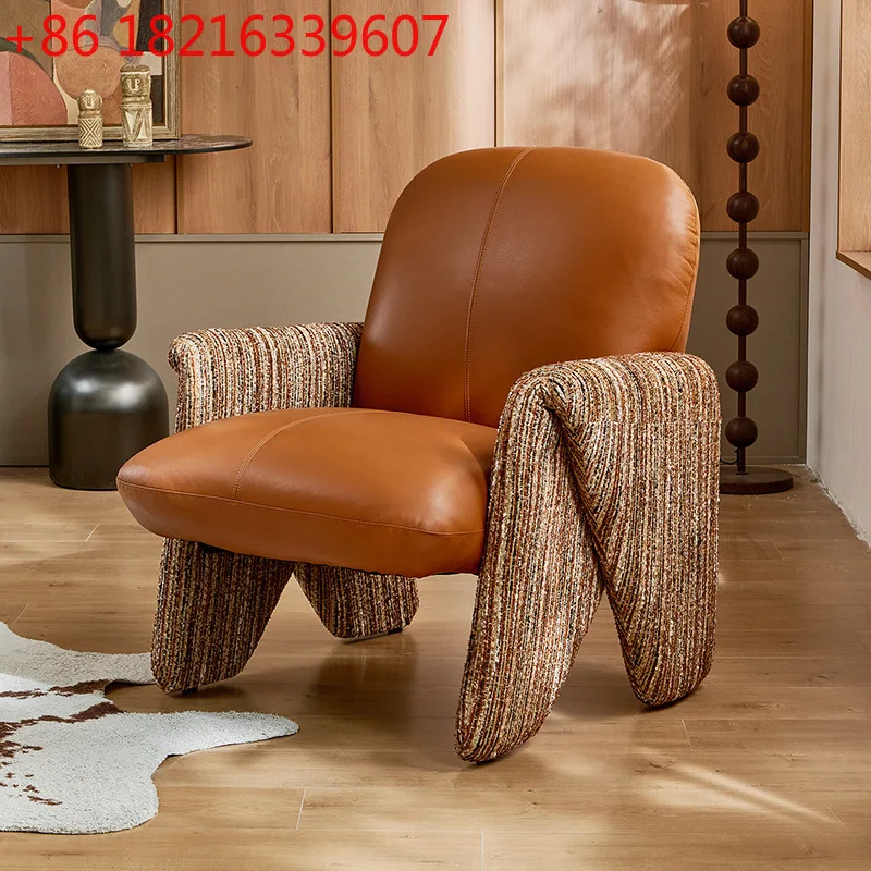 YAO French retro single sofa chair living room balcony Bella chair top layer cowhide