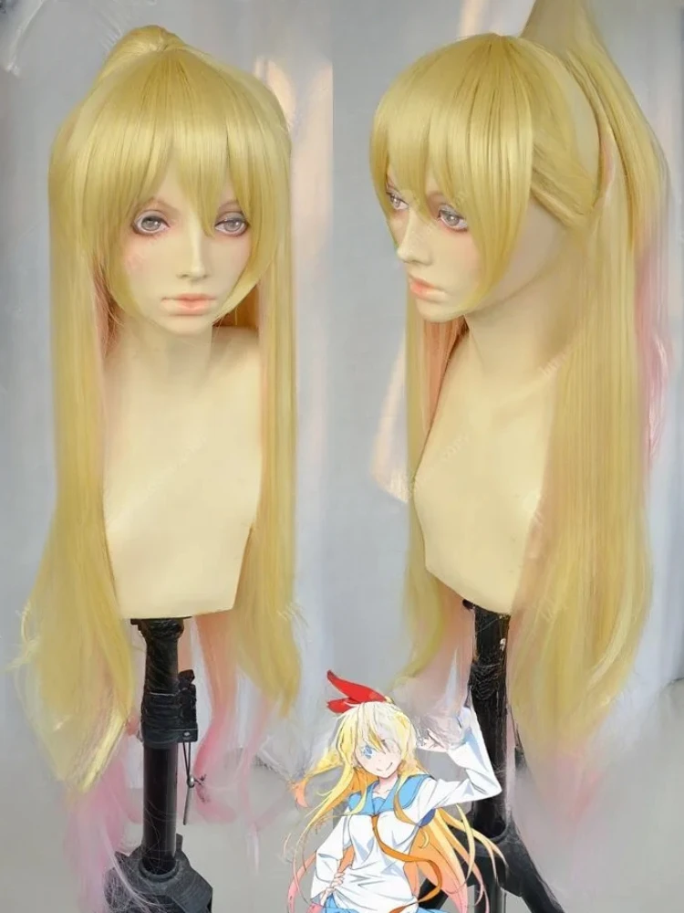 Free Shipping Nisekoi Chitoge Kirisaki 80cm Long Blonde & Pink Ombre Hair Ponytail Wig