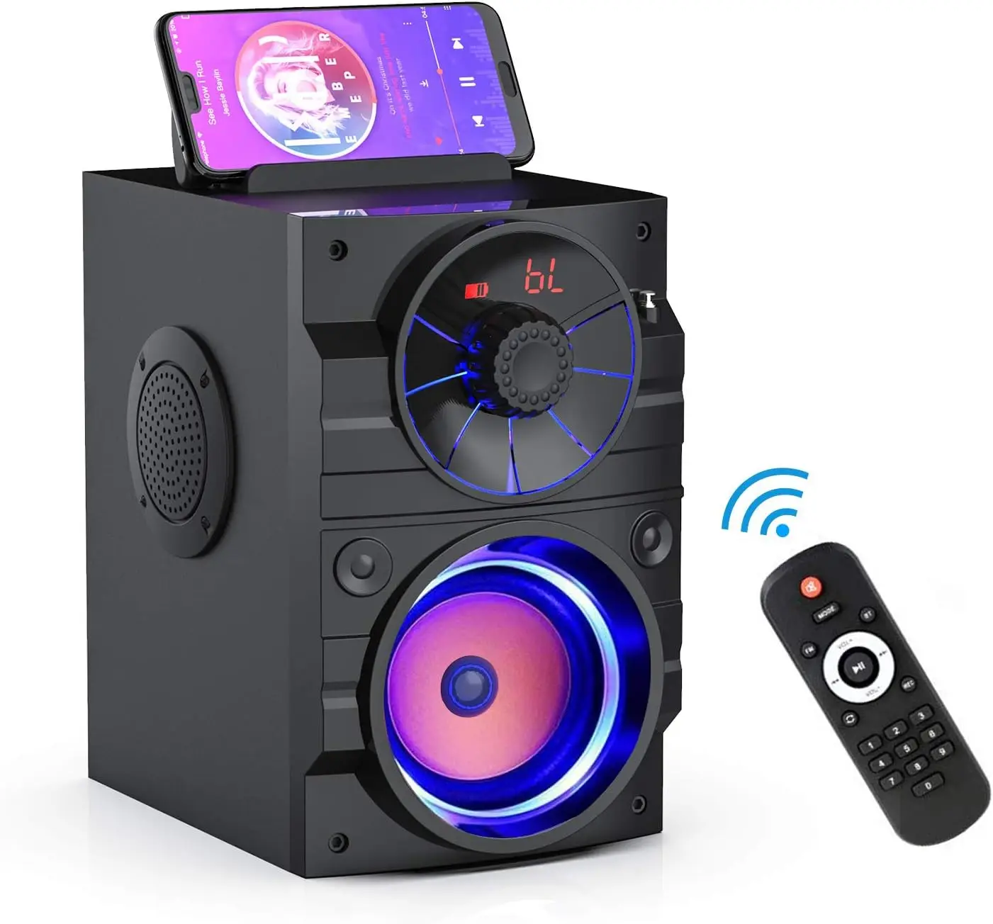 Portable Bluetooth Speaker with LED Lights, FM Radio, Subwoofer, EQ Sound Effects for Indoor/Outdoor Use
