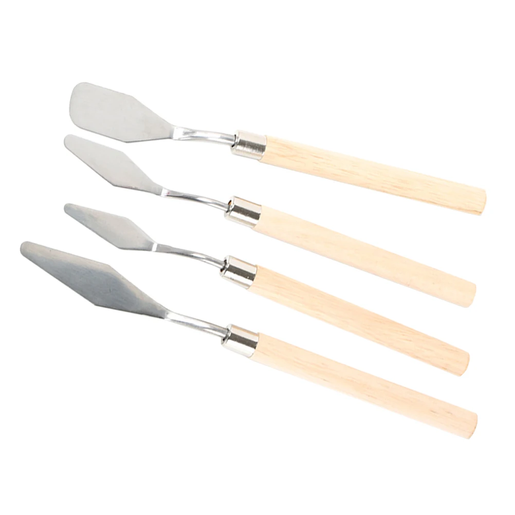 

4pcs Eyeshadow Scrapers Art Painting Tools Premium Iron Blades Wood Handles Oil Acrylic Canvas Gouache Spatulas Creative