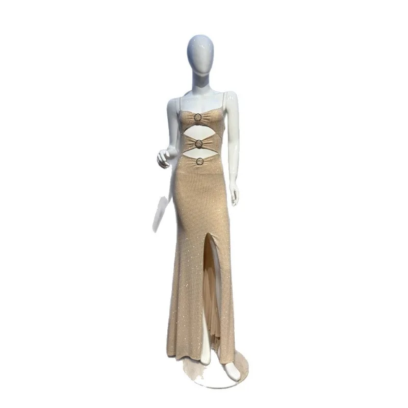 

Rhinestone Evening Dress Skinny Pure Hip Wrap Dress Suspender Long Dress Banquet Birthday Dress Women