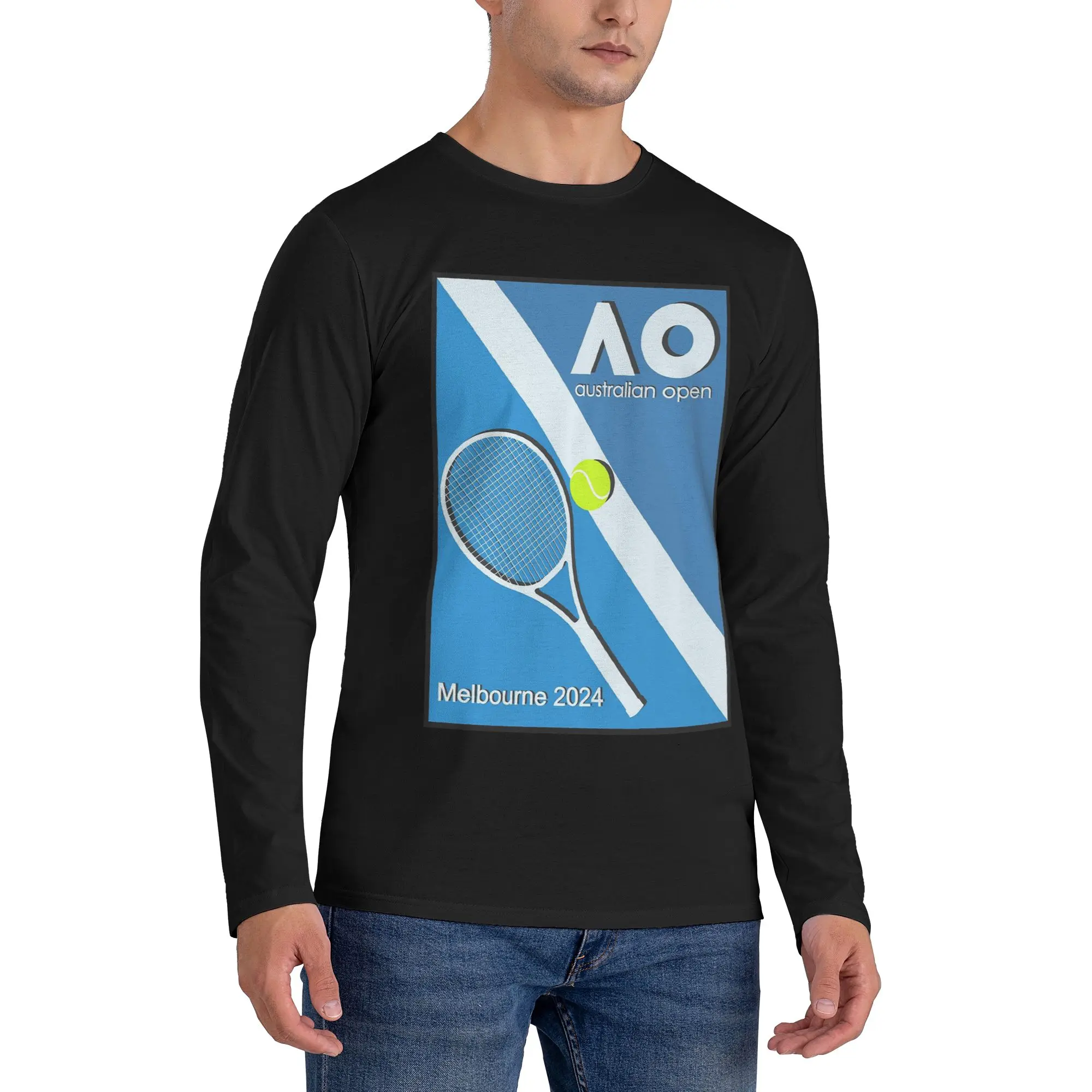 

Мужская футболка с длинными рукавами Australian Open AO, модные футболки с круглым вырезом, весенние и осенние мужские топы