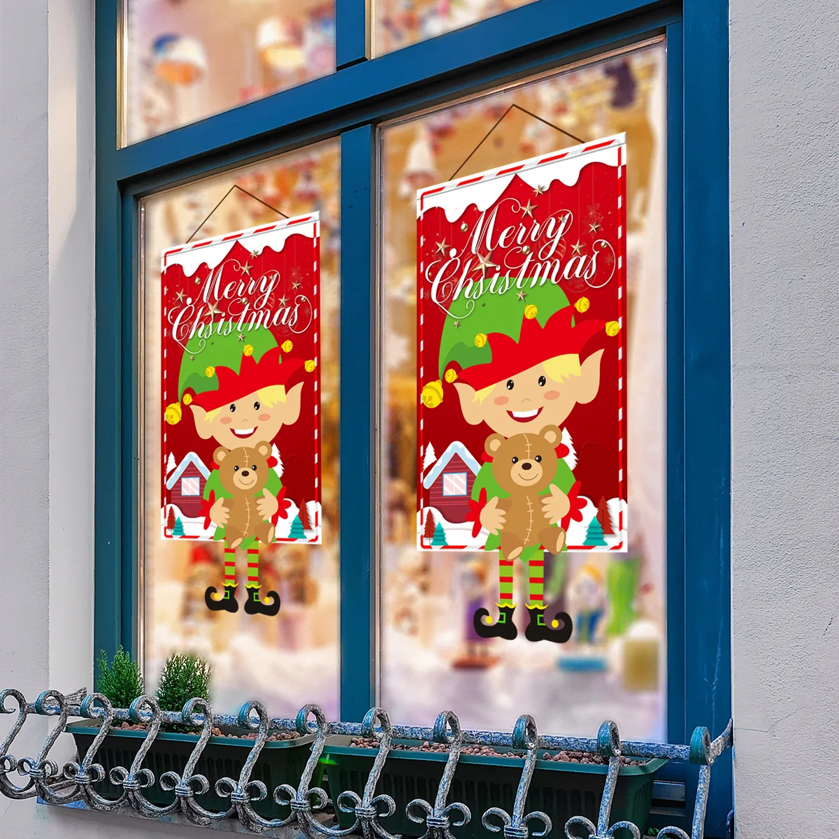 Merry Christmas Window Stickers, decalque pendurado na varanda, Papai Noel, boneco de neve, adesivos de parede para o ano novo, decoração, 2024