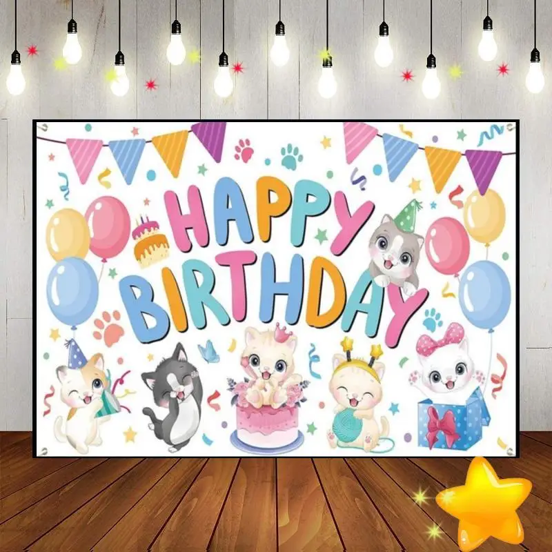 Cat Kitten Pet Paw Baby Shower Background Banner Photography Backdrops Decoration Custom Birthday Backdrop Party Photo Freedom