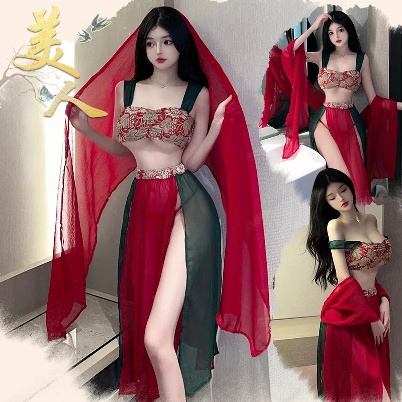 

Ancient Chinese Dress Women's Costumes Sleepwear Mesh Underwear Nightgowns Hanfu Skirt Sexy Lingerie Cosplay Bride Pajamas Set