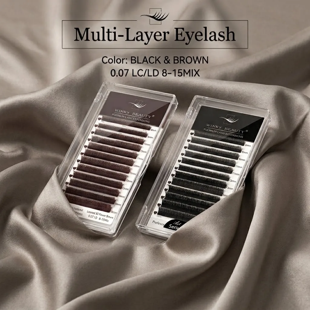 Winky Beauty Wild Brown Multi-Layer 5D Flora Wispy Fluffy LC/LD Camellia Fairy Eyelash 12Rows Premade Volume Flowering Makeup
