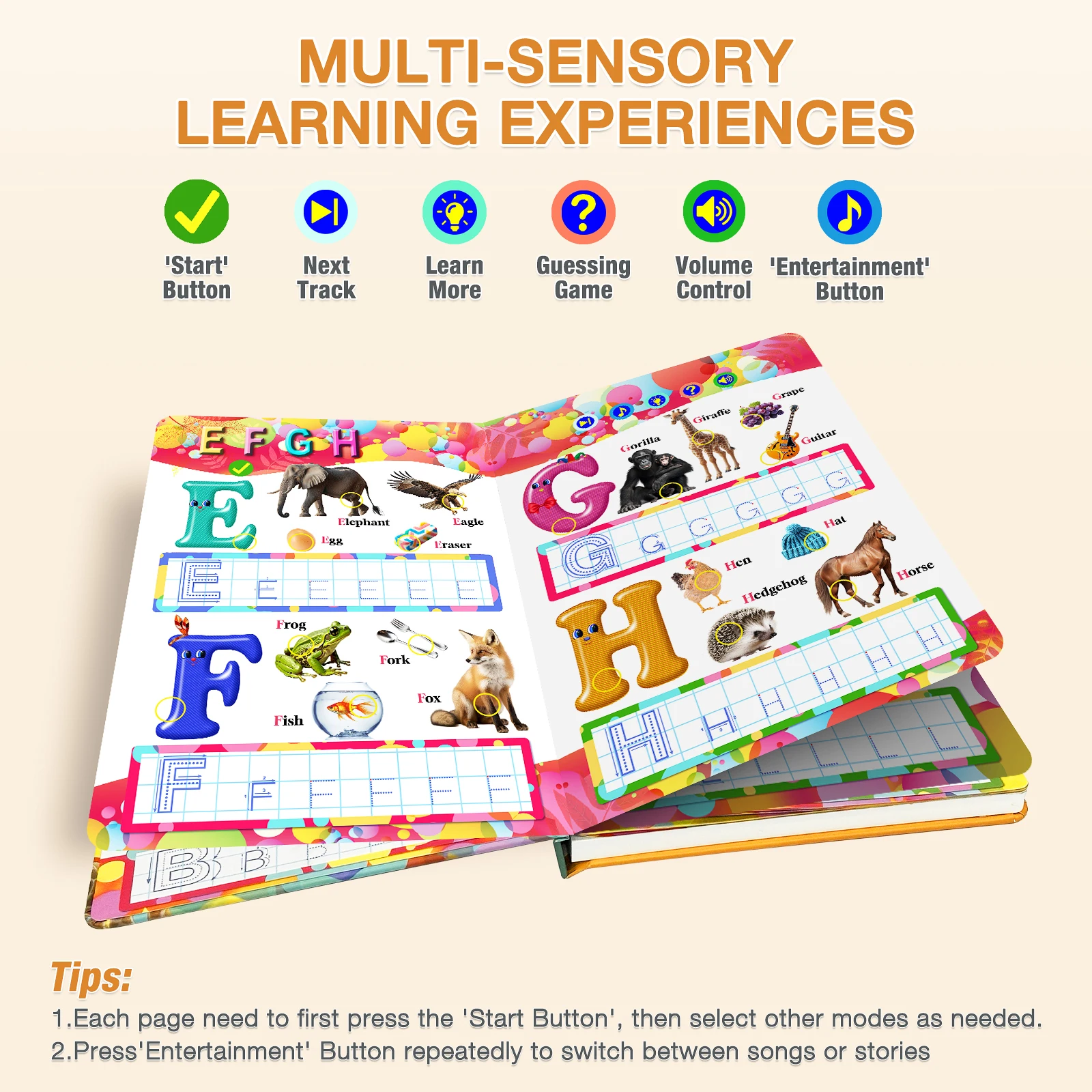 كتاب ألعاب التعلم التفاعلي مع الصوت - الأبجدية والأرقام للأولاد والبنات من عمر 0 سنوات فما فوق