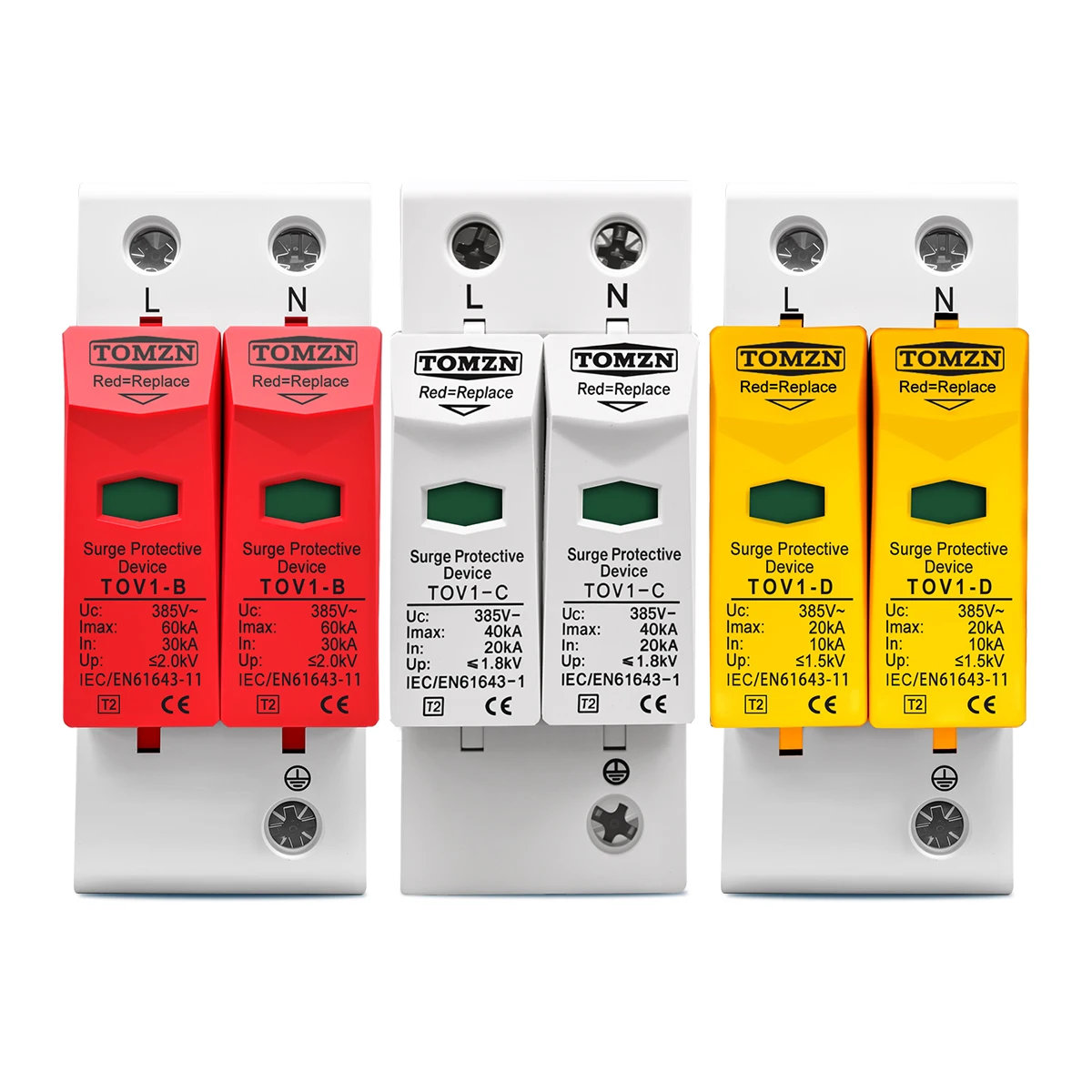 TOMZN AC SPD 1P+N 10kA~20kA 20kA~40kA 30kA~60k 275V 385V 420V AC Domowy Ochronnik Przepięciowy Niskonapięciowy Odprężacz — 2