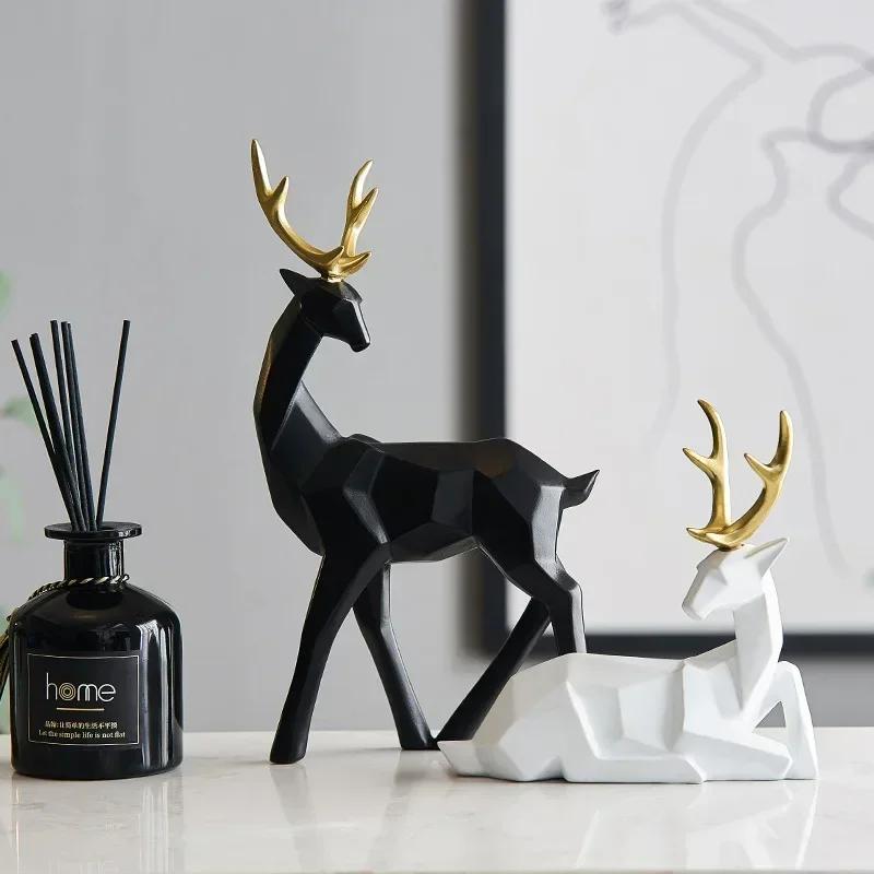 

Deer Statue Resin Sculpture Animal Figurines Home Decoration Accessories for Living Room Modern Deer Statues Office Desktop