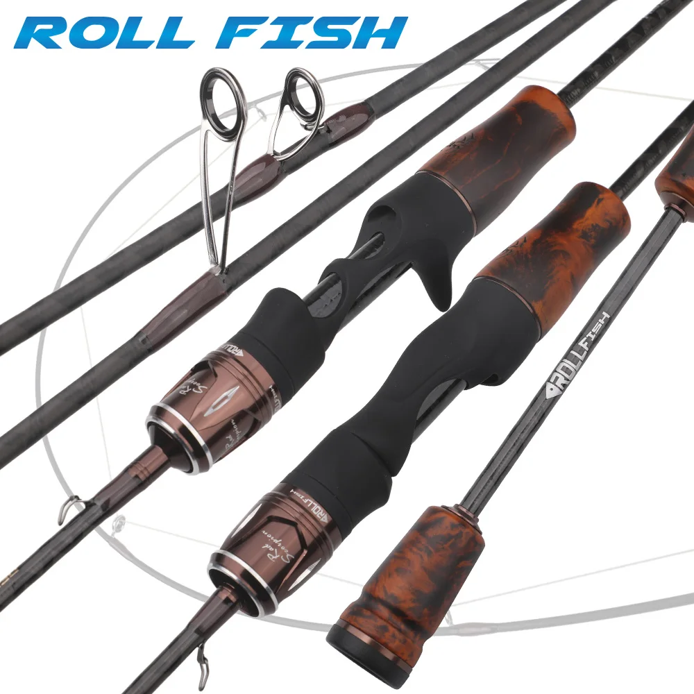 ROLLFISH Angelrute mit Massivholzgriff, UL Spinning Casting Forellen-Angelrute aus Kohlefaser, Superweiche Angelrute mit Schneller Aktion, 1,38-1,8m – Detail 1