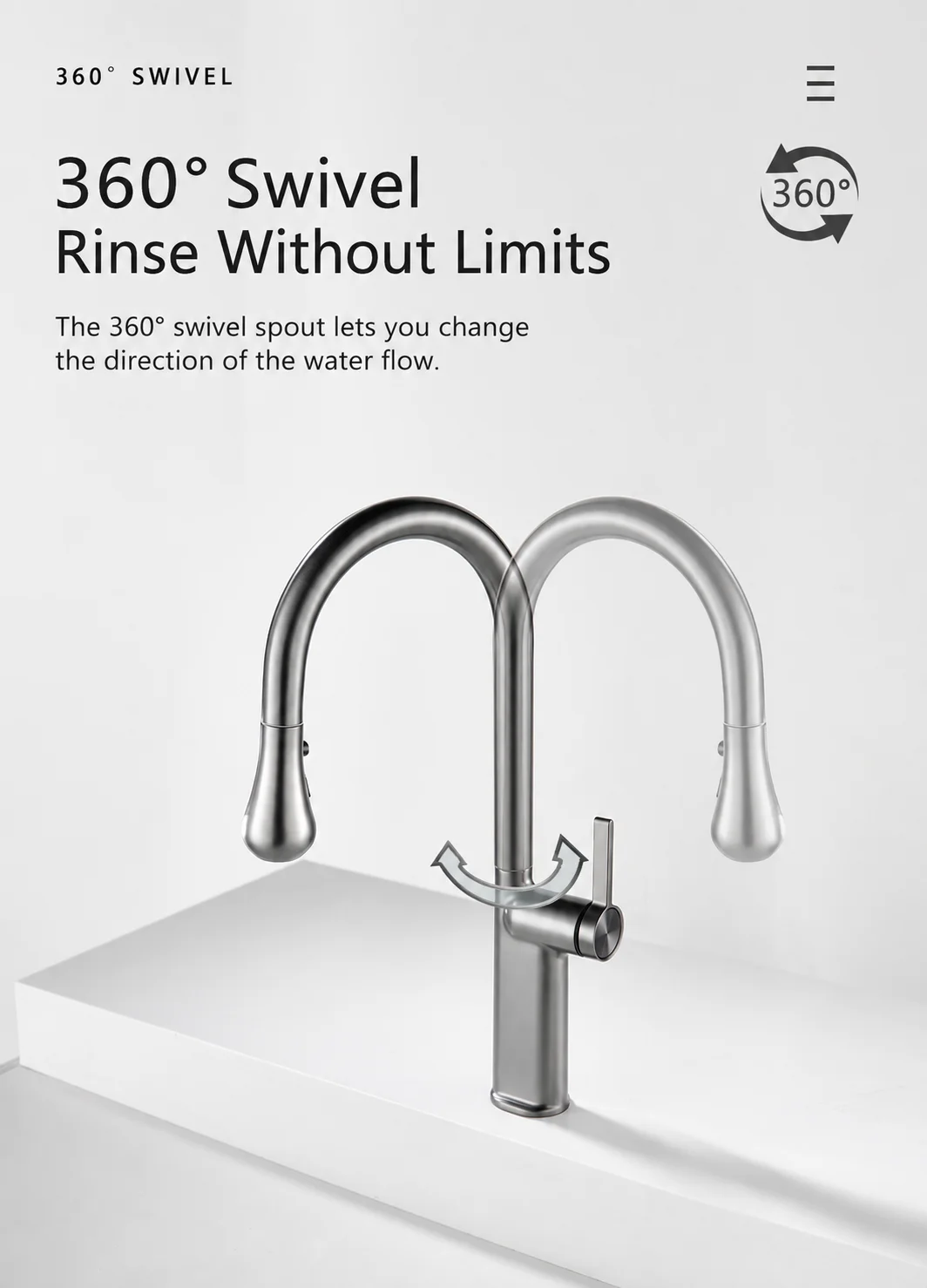 Brass Kitchen Sink Faucet Silicone Pull Out Hose Hot Cold Water Drop Mixer Tap 360 Swivel Anti Splash