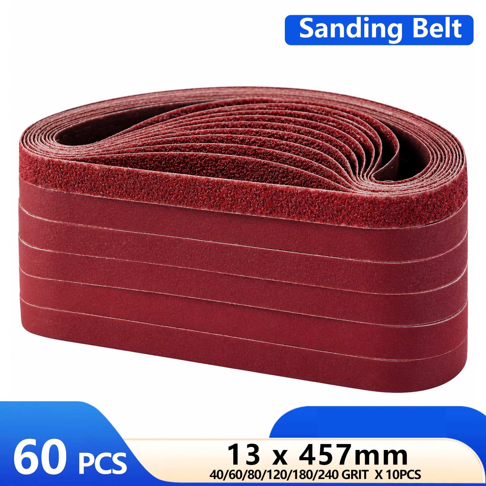 60 Pcs Sanding Belts 13 X 457mm, 10 Each of 40/60/80/120/180/240 Mix Grit for 457X13 mm Belt Sander Fits Black&Decker Power Sand