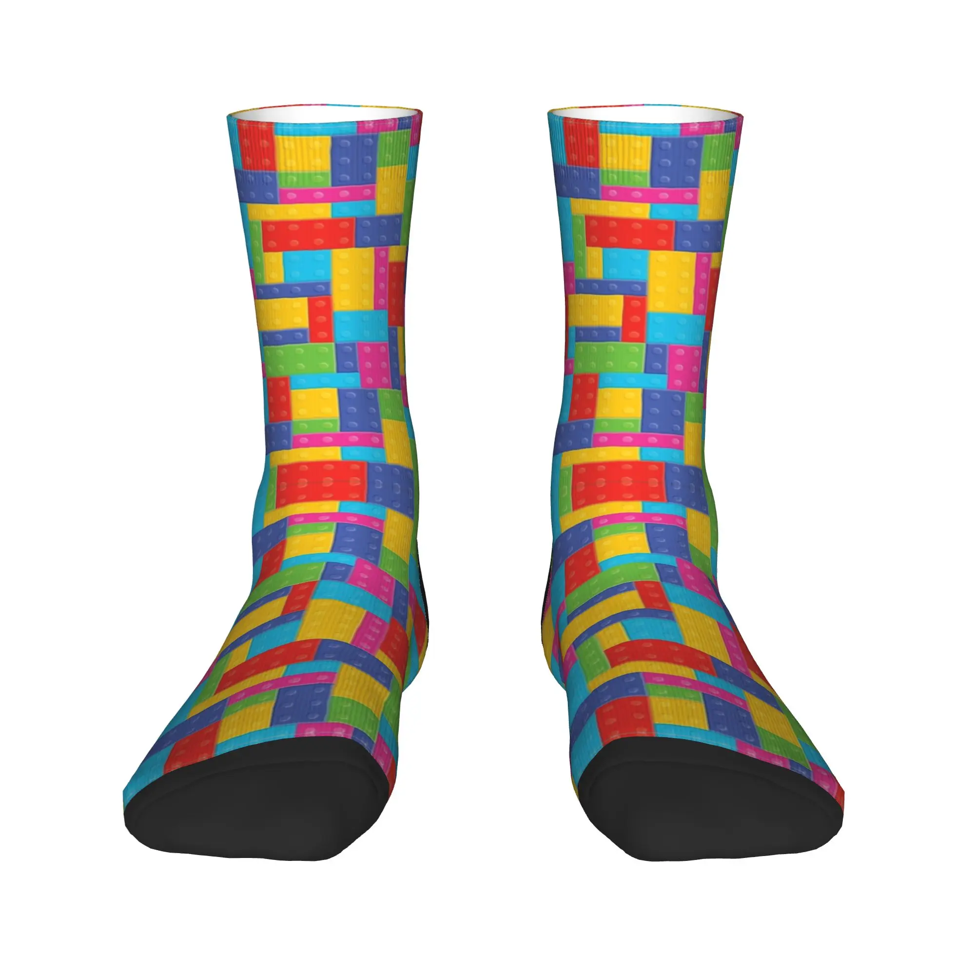 Vibrant Multicolor Building Blocks Pattern Stockings Vintage Socks Women Men Soft Socks Autumn Skateboard Graphic Anti Socks