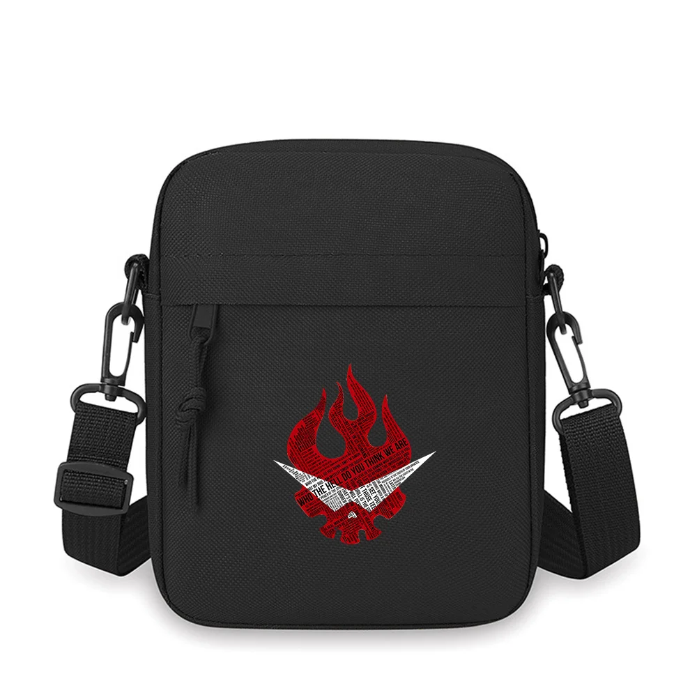 

Red Flame Skull with words Men Crossbody Bag Single Shoulder Women Cartoon Anime Film Printing Design Unisex
