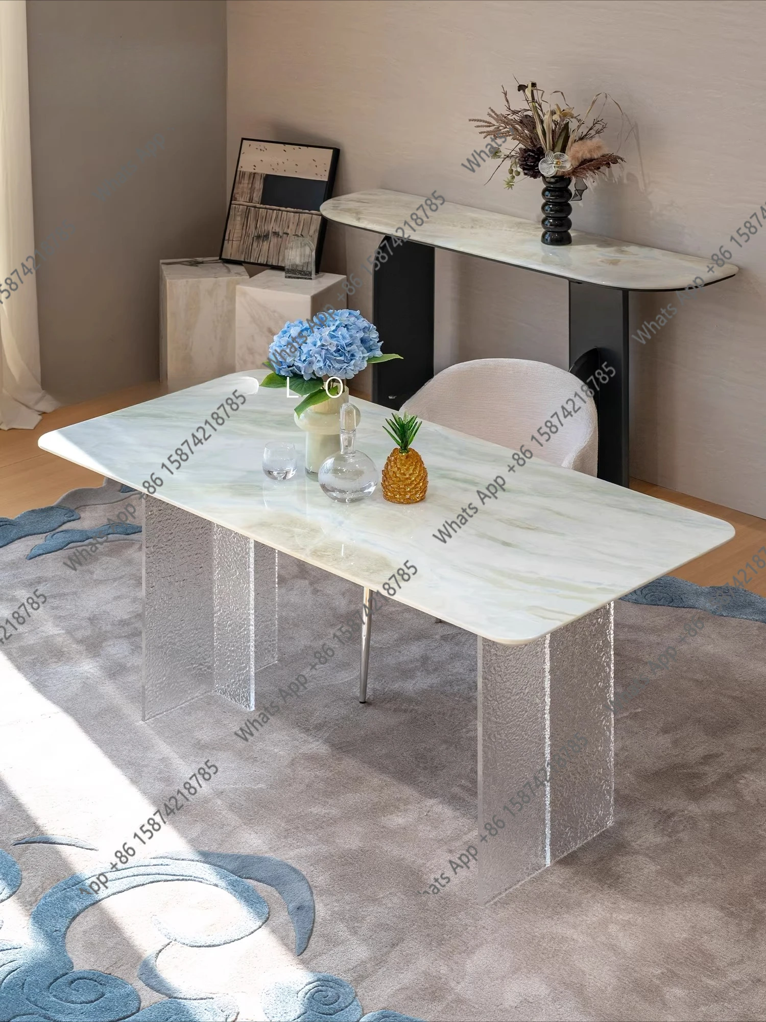 

Обеденный стол из французского кремового и исландского голубого камня, роскошный акриловый плавающий обеденный стол