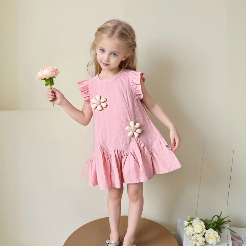 

Girls' Summer Dress2026New cute and sweet baby girl dress with stylish three-dimensional floral princess design