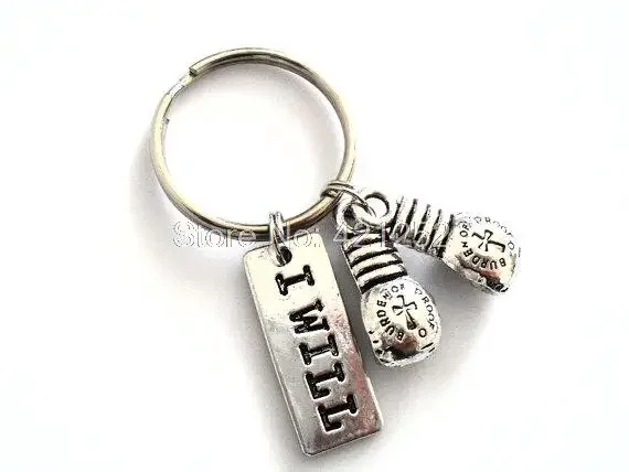 12pcs Boxing Gloves Keychain I Will Charm Key Ring Gifts for Boxers Jewelry Silver Tone