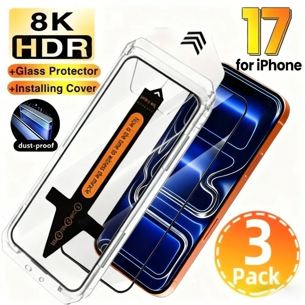 

3 шт., защитная пленка для экрана с полным покрытием для iPhone 17 16 15 14 Pro Max Air 16e 15 Plus 13 12 11 Pro XR XS, стекло для установки без пыли