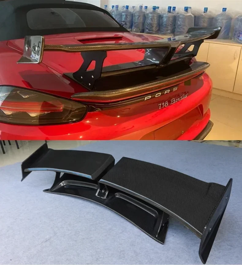 Real Carbon Fiber Rear Wing Lip Diffuser Tail Trunk Spoiler For Porsche 982 718 Boxster/Cayman 2016 -2023 YG GT Style