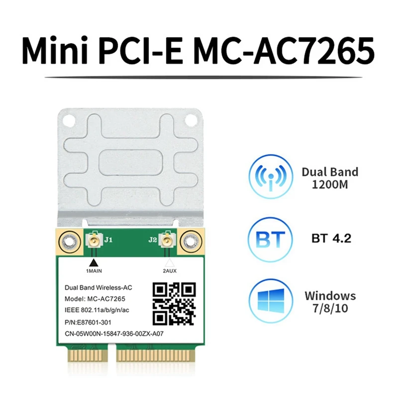 1200Mbps Wireless MC-AC7265 Dual Band Mini PCI-E WiFi Card Bluetooth 4.2 802.11Ac Dual Band 2.4G 5Ghz Adapter for Laptop