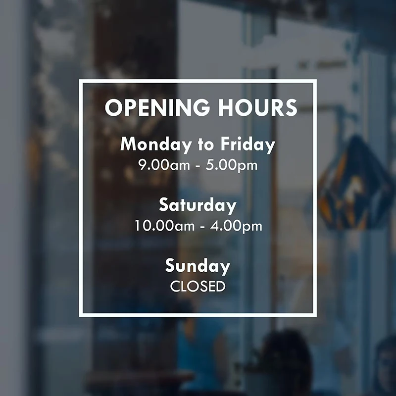 OPENING HOURS | Square Design | Business Shop Owner Open Closed | Window Door Vinyl Sticker Decal E624