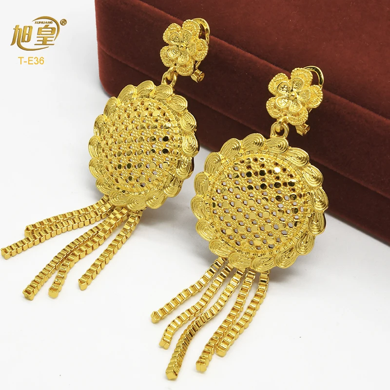 XUHUANG Dubai Gold Plated Big Earrings For Women Arabic Charm Earring Pendant Tassels Bride Wedding Jewellery Gifts Wholesale