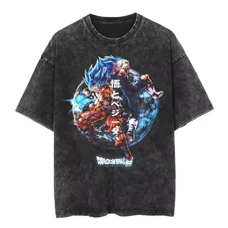 

Dragon Ball Super Goku Vegeta Super Saiyan Blue Acid Wash Oversized Cotton T Shirt 2026 Summer Anime Streetwear Graphic Tee