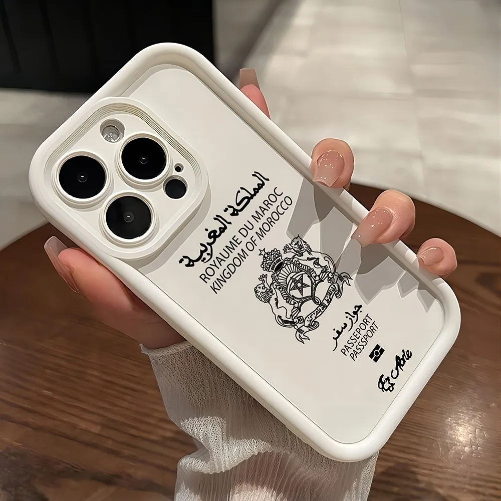 غطاء خلفي لين من البولي يورثين الحراري بحزام يد ، حافظة جواز سفر مغربي لهواتف آيفون 15 ، 14 ، 13 ، 12 ، 11 برو ماكس ، ميني ، XR ، XS ، X ، 7 ، 8 بلس ، فوندا