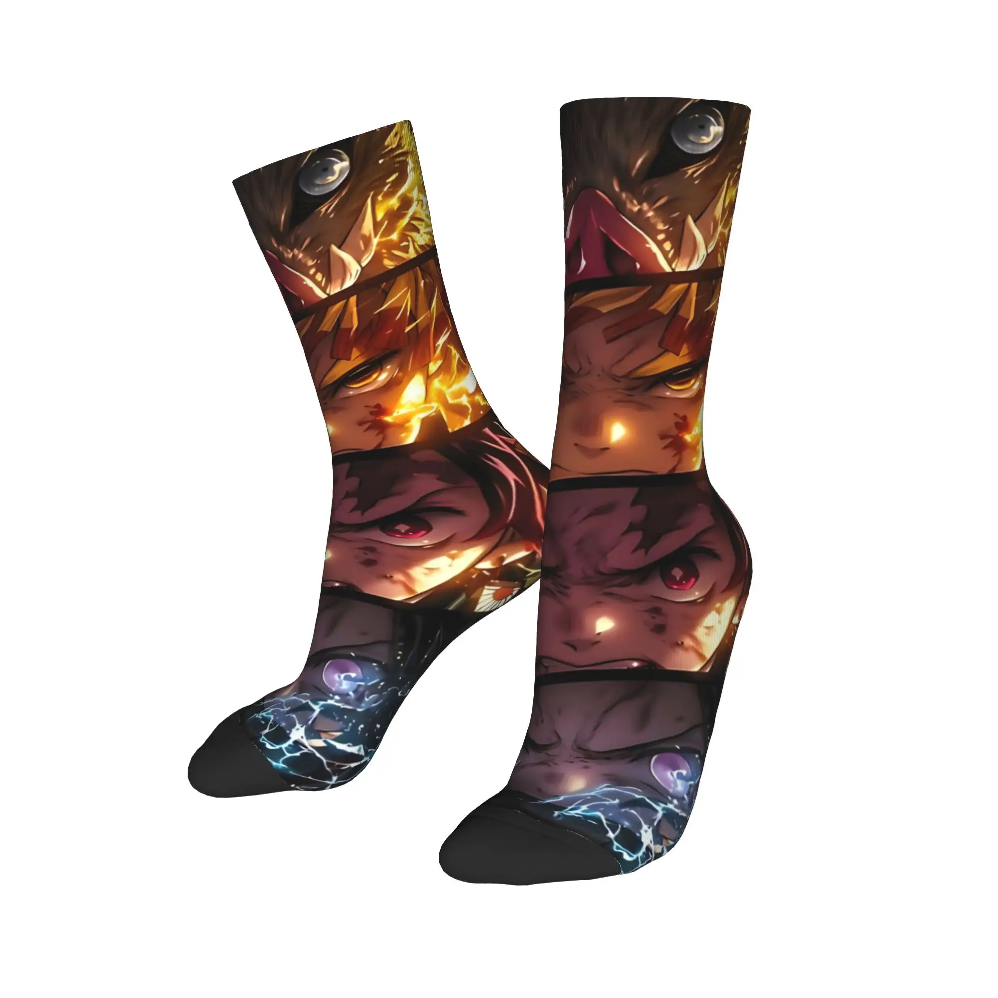 Funny Sock Bandai Demon Slayer Kimetsu No Yaiba Characters Harajuku Seamless Pattern Printed Men Crew Socks Novelty Men's Socks