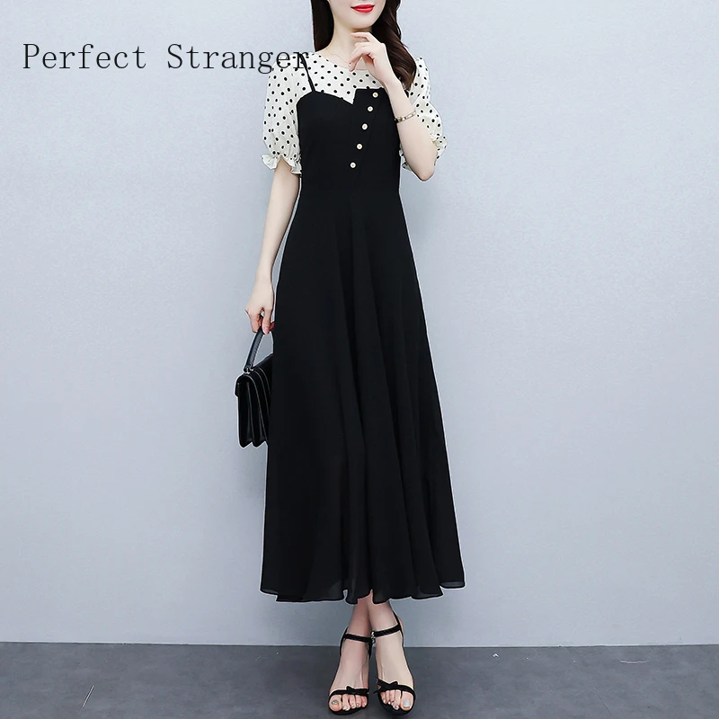 2024  Summer Vintage Long Dress New Green Polka Dot Boho Beach Chiffon Dress Women Casual Party Bodycon Chic Prom Vestidos