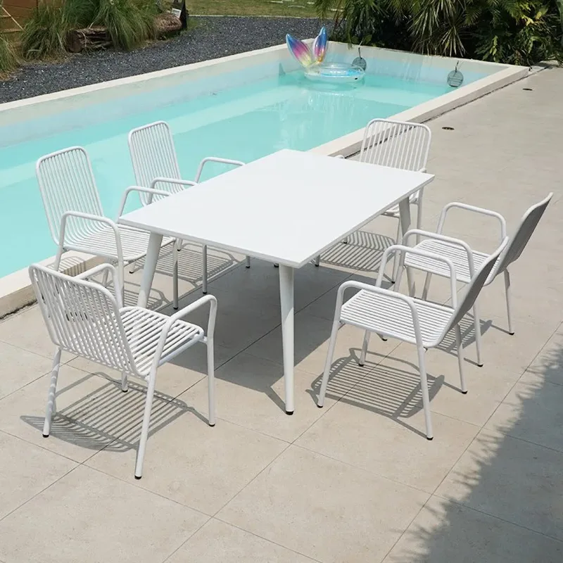 Outdoor homestay table and chair combo: outdoor villa garden courtyard outdoor balcony waterproof white leisure table and chair