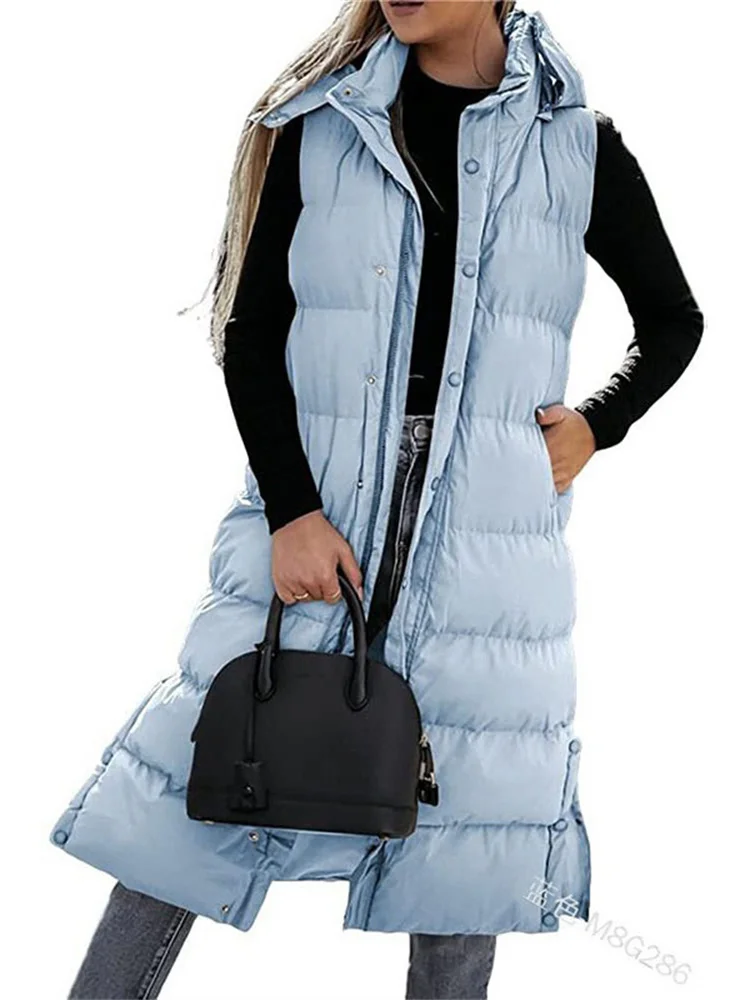 Gilet long à simple boutonnage pour femmes, Hoode GlaWomen, Solide, Document, Décontracté, Nouvelle mode, Automne, Hiver, 2023