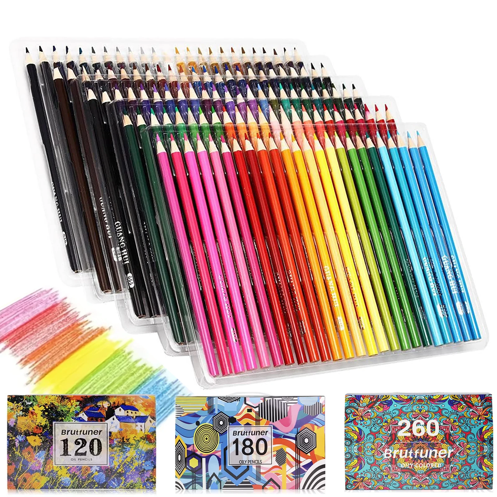 أقلام رصاص ملونة 120/180/260، قلب ناعم للفنانين ذو أساس زيتي مع لون نابض بالحياة، مثالية لرسم الرسم والتظليل والتلوين #1